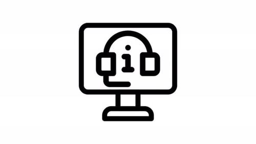 Animated Computer Monitor Headset Information Support Icon