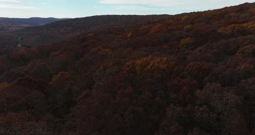 Autumn Color Foliage Over Forests In Lee Creek, Arkansas, USA. Aerial Drone Shot