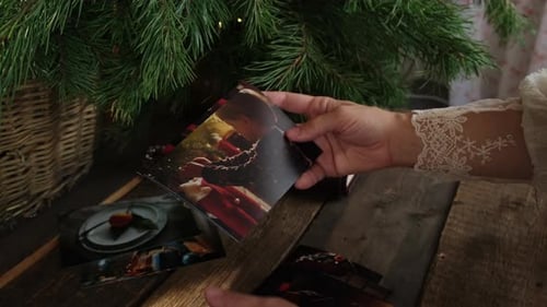 Fotos familiares impresas en Navidad de una persona mirando