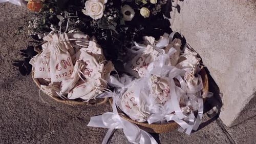 Wedding Favors in Baskets at an Urban Venue