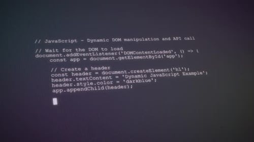 Software developer coding in javascript. The engineer is programming web interface code. Screen