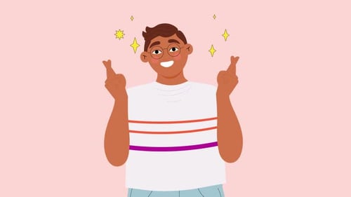 Animated Cartoon Man Crossing Fingers for Good Luck