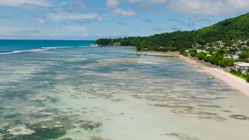 Vast Turquoise Waters Meeting the Sandy Coastline Seychelles Mahe