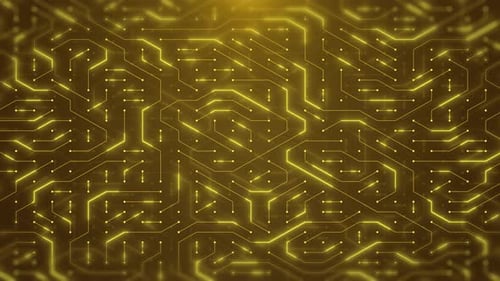 motion gold circuit board or computer motherboard with neon effect