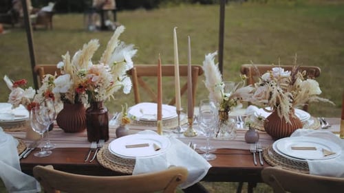 Wedding Reception Table Set in a Rural Field