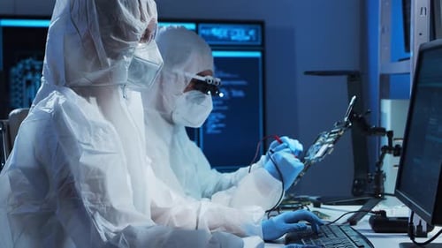 Group of Professional Engineer is Developing a Modern Microprocessor in a Futuristic Laboratory