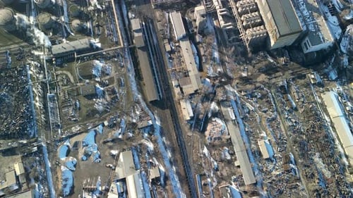 Bishkek thermal power station, smoke coming out of chimneys reveal shot