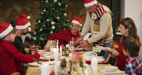 Family Christmas Celebration with Meal at Home