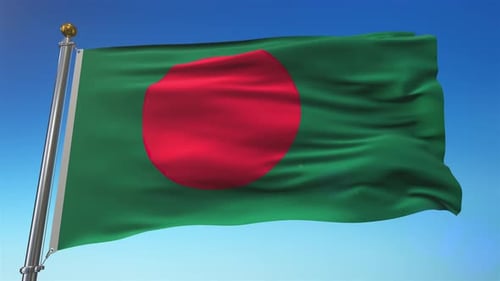 Waving Bangladesh Flag Animation Against Clear Blue Sky