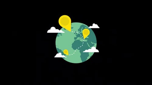 Navigation Pins On Cartoon Globe Alpha Channel