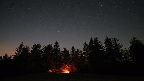 Camping avec tentes, ciel étoilé et concept de style de vie en plein air de la Voie lactée