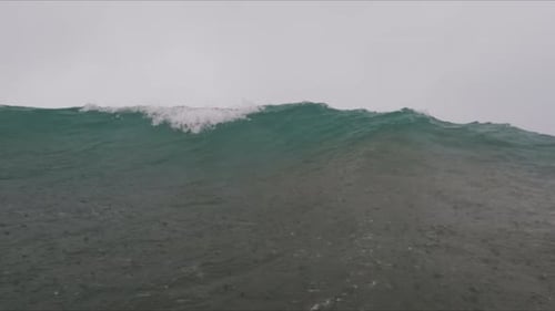 Slow Motion Footage of Storm Wave Splashing on Storm Day Water Foam Ocean Storm