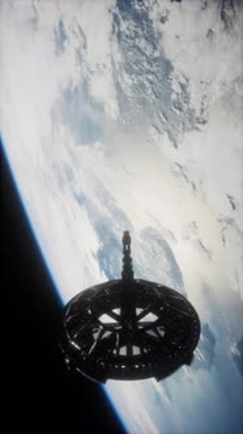 Futuristic Space Satellite Orbiting the Earth