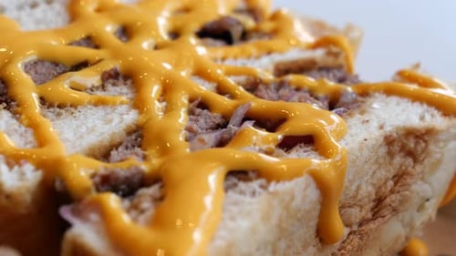Savory Sandwich with Meat and Cheese Sauce