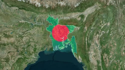 Animated Satellite Map Zoom to Highlight Bangladesh Country Outline