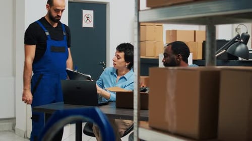Diverse Team of People Preparing Products Order in Storehouse Space