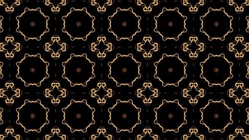 Golden Glowing Geometric Kaleidoscope Patterns Loop Background