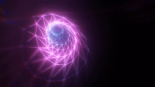 Un túnel morado brillante con una luz radiante que crea un ambiente futurista y de ciencia ficción