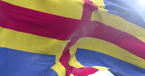 Aland Islands Flag Waving in Realistic Slow Motion