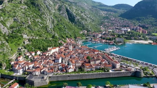 Aerial view of the old town of Kotor, Montenegro. Bay of Kotor bay is one of the most beautiful plac