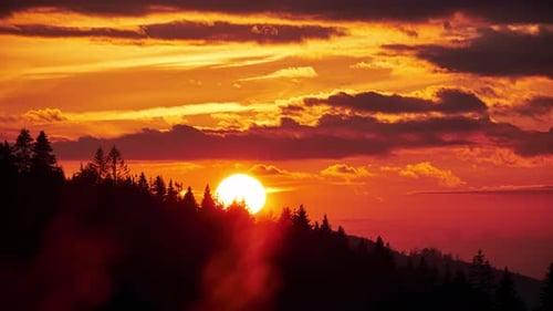 The Setting Sun Illuminates the Beautiful Rural Mountain Landscape
