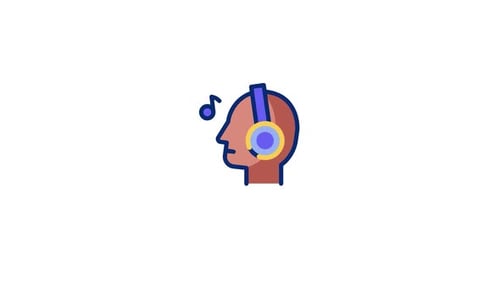 Animated Icon of Head with Headphones Listening to Music
