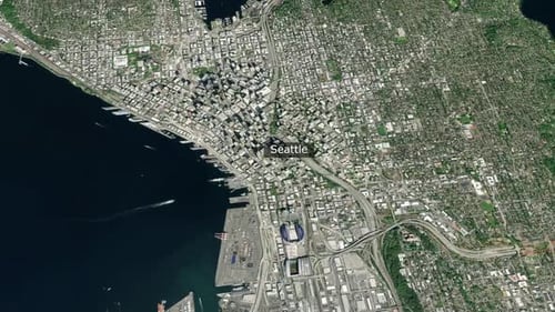 Satellite View Zoom Into Seattle City Map Travel Animation