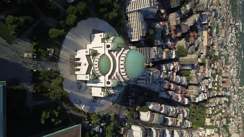 Drone View of Saint Sava Temple One of the Largest Orthodox Churches in the World Vertical Shot