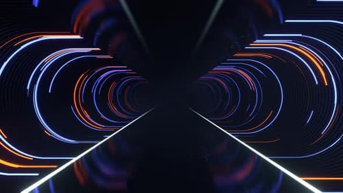 Light Blue And Orange Sci Fi Neon Tunnel Background VJ Loop l 4K