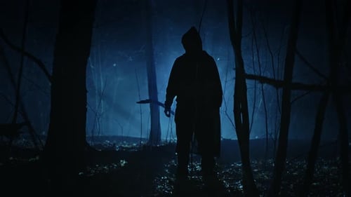 A Lonely and Frightening Figure of a Witcher in a Dark Forest at Night A Man in a Dark Robe with a