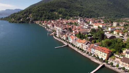 Aerial View of European Town on Lake