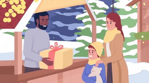 Ilustração animada de clientes da feira