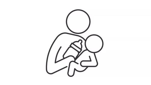 Animated Line Icon of Parent Bottle-Feeding Baby