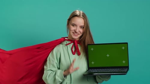 Teenager Dressed As Comic Book Hero Advertising Chroma Key Notebook
