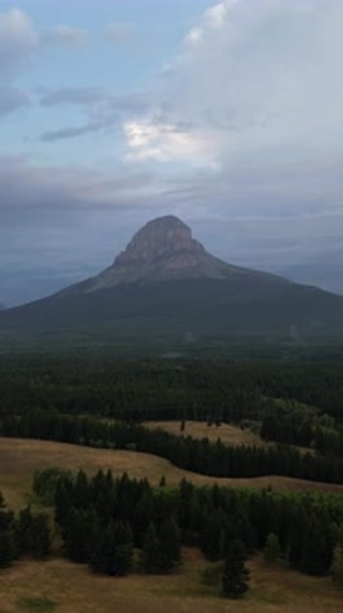 Majestic Mountain in Crowsnest Pass, Alberta, Canada. Cloudy sky at Dusk.