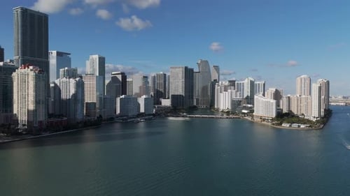 Skyscrapers skyline in Miami at day time, Florida. Aerial in