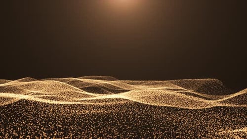 Abstract Golden Particles Flowing Waves Background