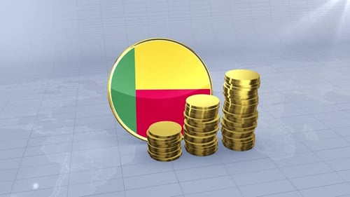 Benin Flag With Plain Gold Coins Tower