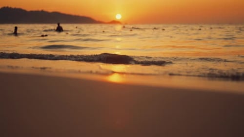 Amazing Sunset or Sunrise on Coastline in Summertime Fabulous Sunshine on Beach Carefree People