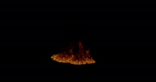 Ignite Sammlung: Flammen erheben sich über einem weiten Bereich auf dem Boden, der von Feuer umgeben ist, auf einer dunklen Hintergrundaufnahme