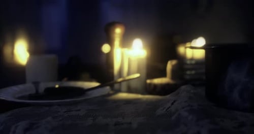 Ethereal Glowing Cross Reveal with Candlelight