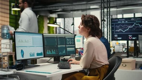 Female Advisor in Workstation Thinking About a New Strategy to Increase Profit