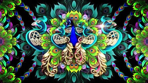 Vibrant Animated Peacocks and Decorative Feathers Looping Background