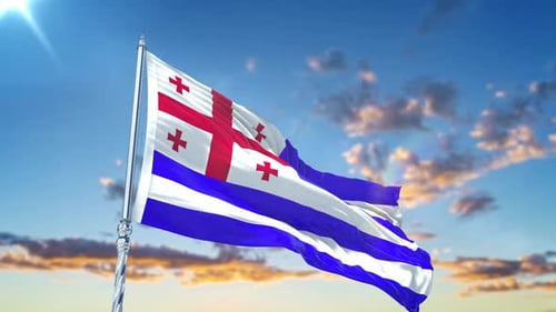 Bandera de Ajaria ondeando de forma realista con cielo