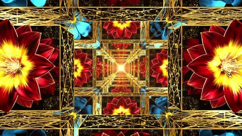 Decorative Floral Tunnel with Golden Geometric Patterns