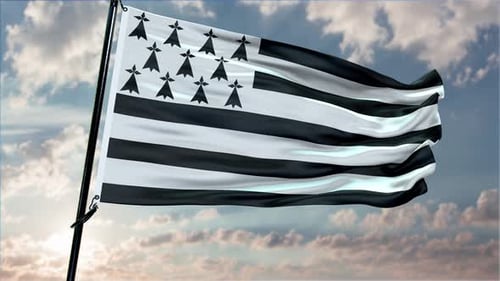 Waving Flag of Brittany Against Cloudy Sky