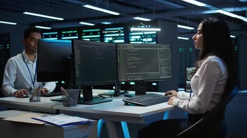 Team of Technicians in Data Center Managing Infrastructure