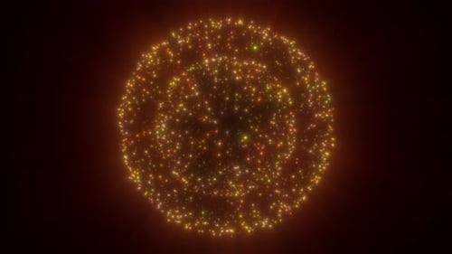 A glowing sphere made up of colorful particles, radiating light in all directions