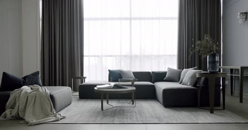 Modern and Luxurious Living Room Interior with Sunlight