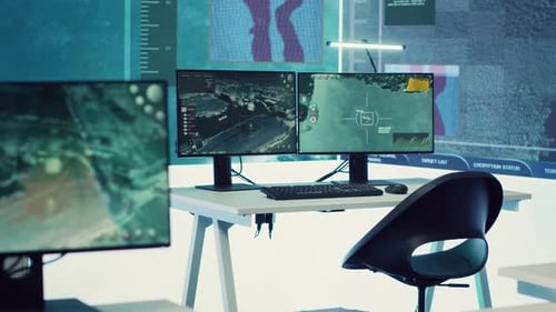 Government Army Headquarters Monitoring Room with Big Screen
